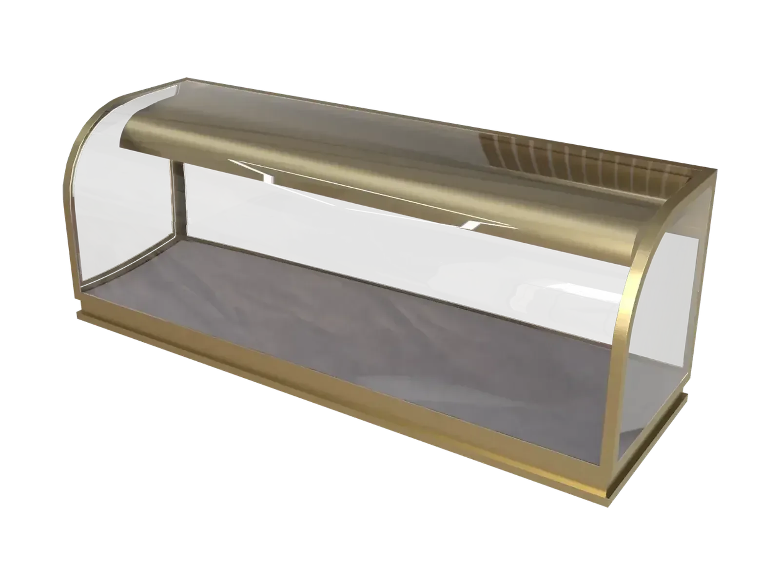 perspective view of arc glass cover jewelry showcase