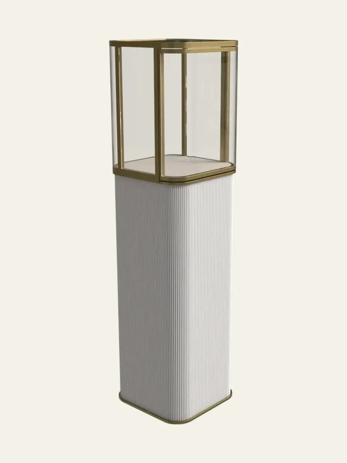 perspective view of cream white island tall cabinet