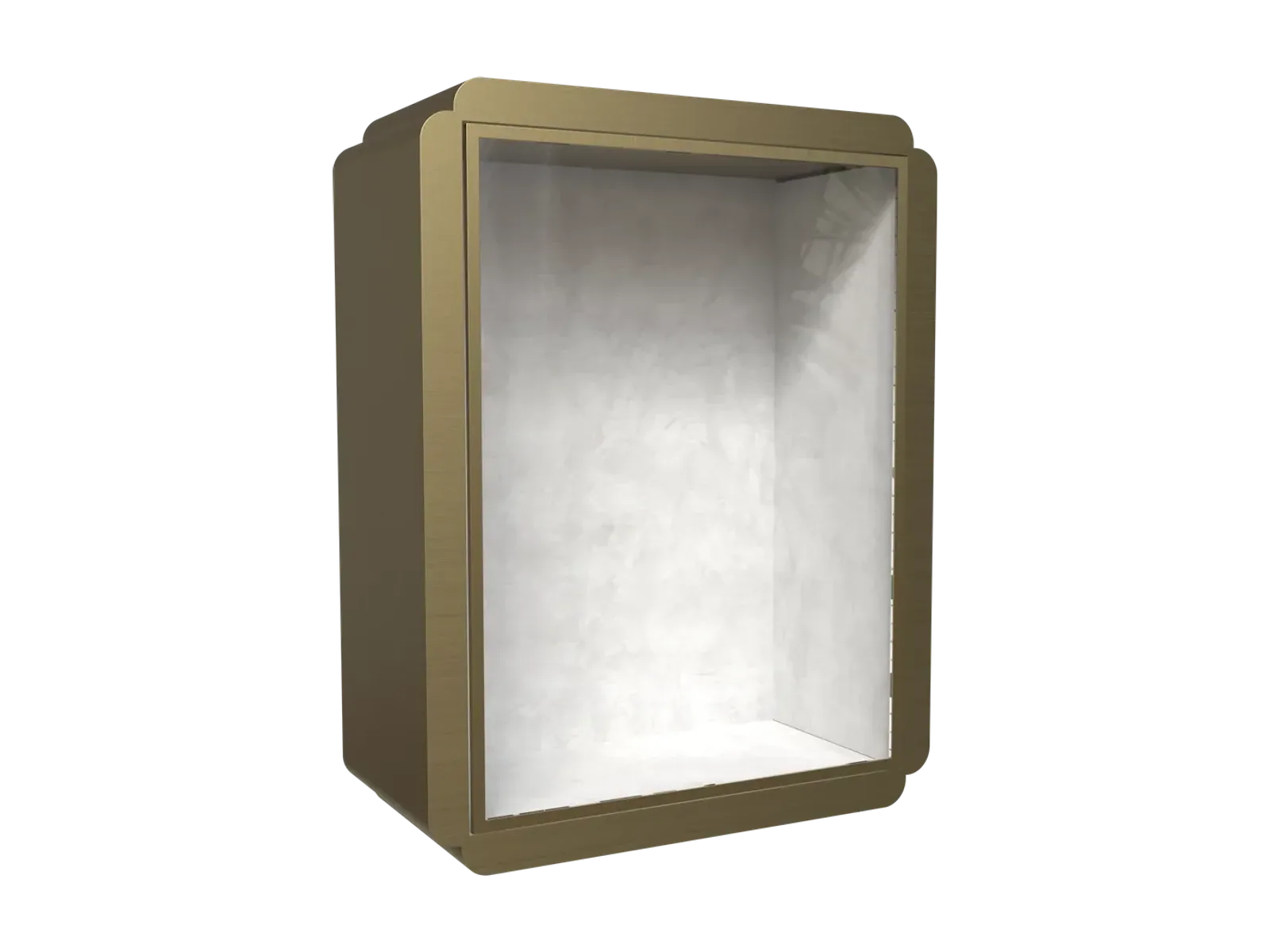 perspective view of rounded stainless steel wall jewelry cabinet