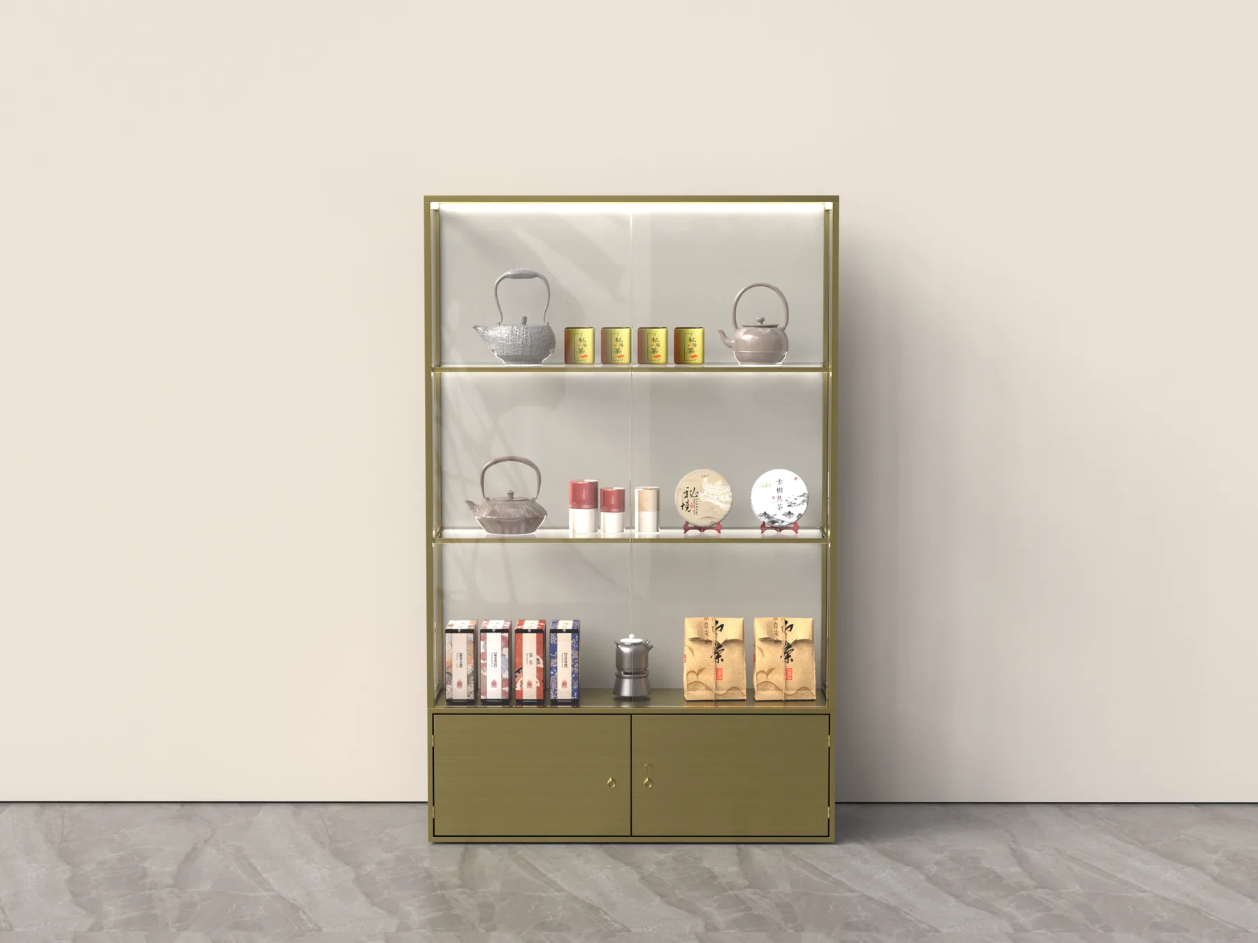 Stainless steel tall display cabinet design