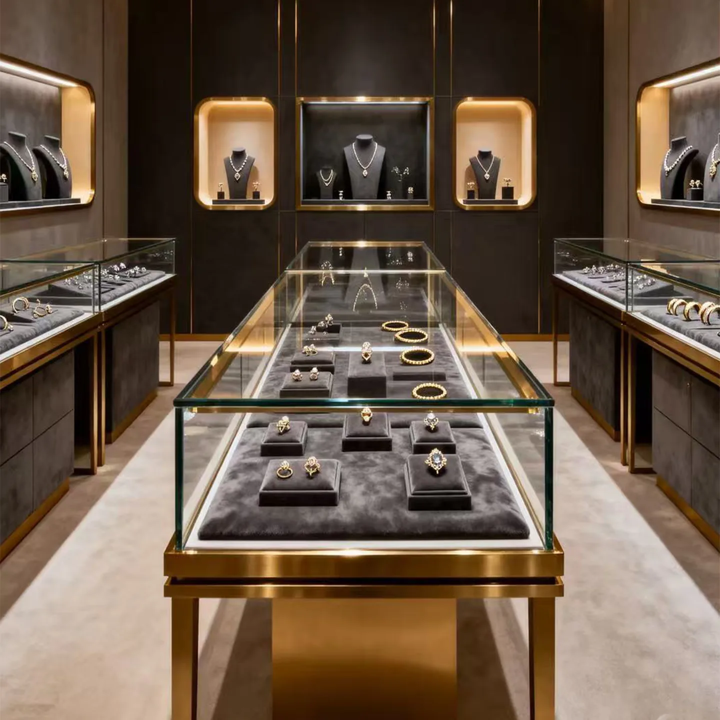 Dark luxury jewelry store showcase concept